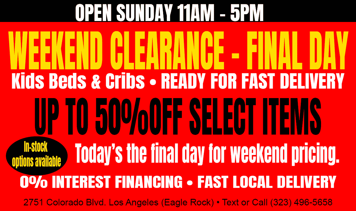 Kids beds and cribs clearance sale at Kids Furniture Superstore in Eagle Rock, Los Angeles with fast delivery and weekend pricing